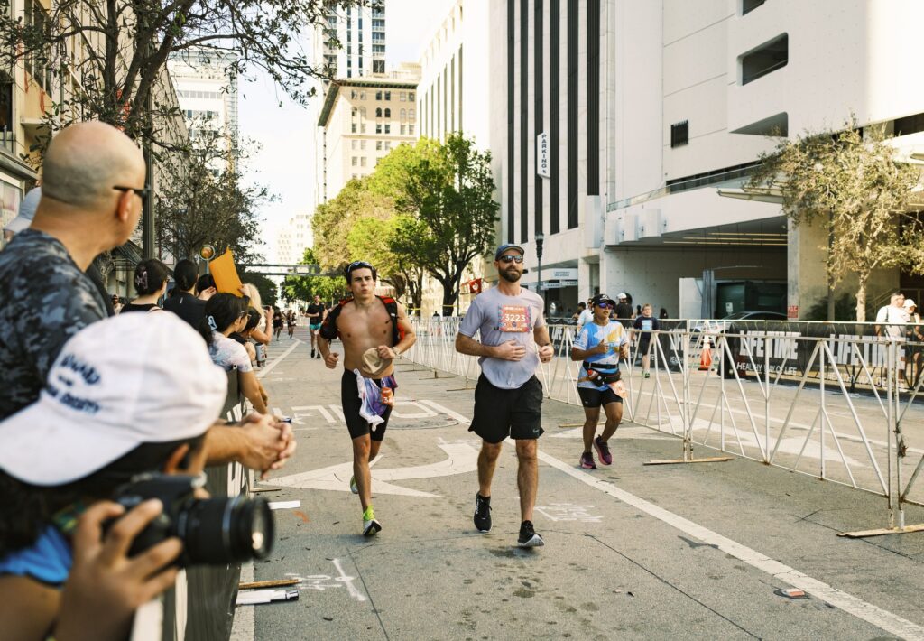 Miami Marathon participants near the finish line on Jan. 28, 2024.