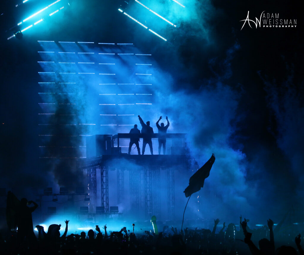 Swedish House Mafia perform from an elevated platform at Ultra Miami 2018.